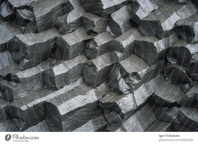 Close up of basalt columns on black sand beach. Iceland iceland landscape nature sea travel reynisfjara rock stone volcanic icelandic destination south coast