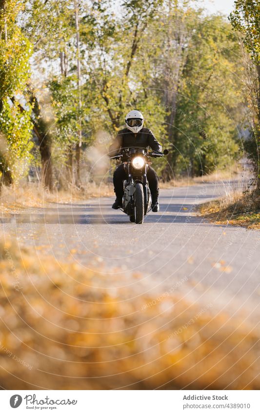 Biker Driving Motorcycle In Countryside bike road biker fast wheel drive ride adventure nature motorbike street active adrenaline asphalt autumn black blur