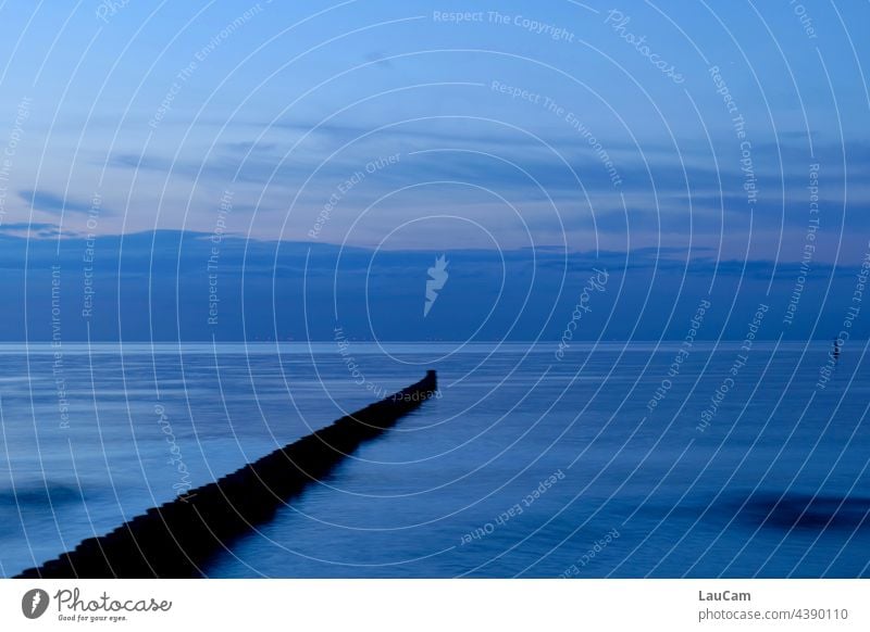 Buhne in the twilight after sunset with calm sea groynes Buhnen in the sea Break water Ocean seascape Seashore coast Baltic Sea Baltic coast Baltic beach