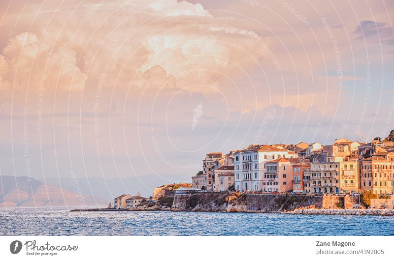 Corfu town at sunset, Greece corfu greece landscape travel Greek corfu island corfu town coast