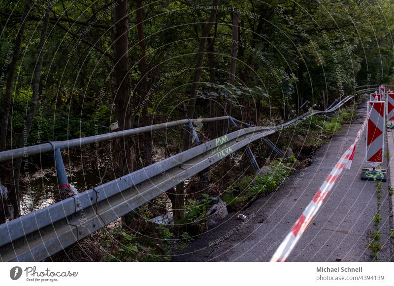 Country road B54 in Volmetal (Hagen, NRW) destroyed by flood (July 2021) Broken corrupted High tide flood disaster Destruction Transience Climate change