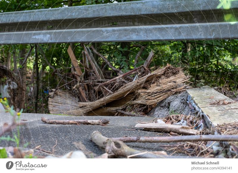 Country road B54 in Volmetal (Hagen, NRW) destroyed by flood (July 2021) Broken corrupted High tide flood disaster Destruction Transience Climate change