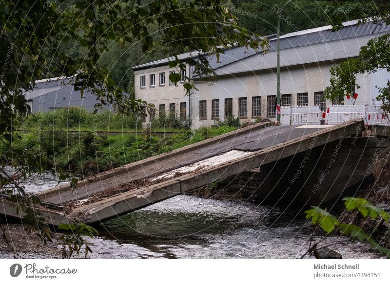 Bridge destroyed by flood (July 2021) in Volmetal (Hagen, NRW) Bridge damage Broken corrupted High tide flood disaster Destruction destroyed bridge Transience