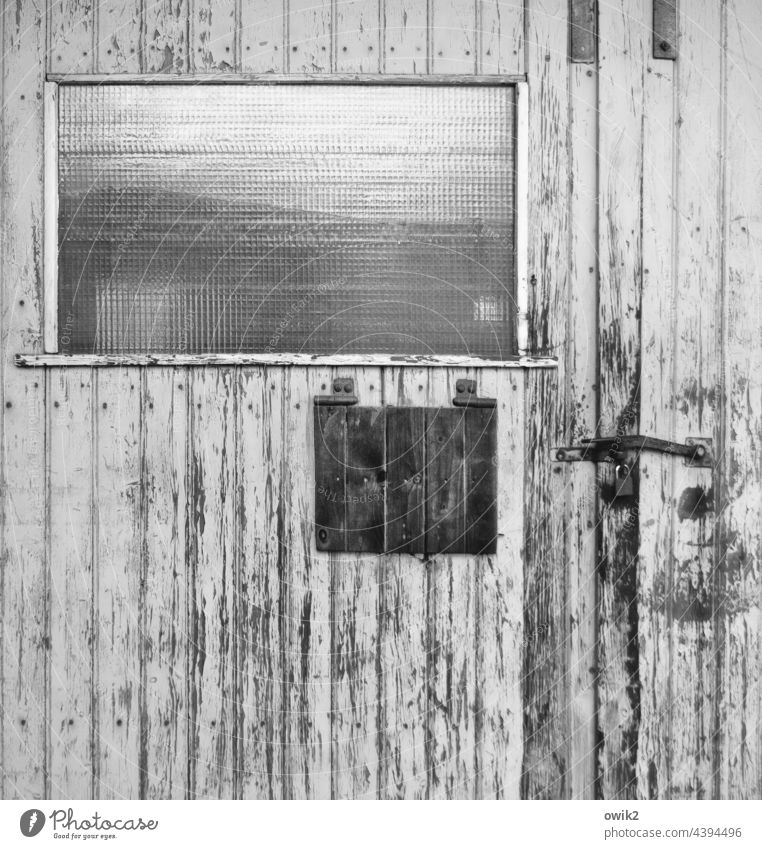 Transfer door dilapidated Gloomy Derelict Shabby Old Portal Exterior shot Wood Close-up Decline Abstract Bizarre door handle sad Abrasion Past Long shot