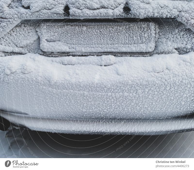 Rear view of an icy and partly snow-covered car on a freezing winter morning rear of car Stern Ice iced Winter Frozen freezing cold Cold Frost Freeze Snow White