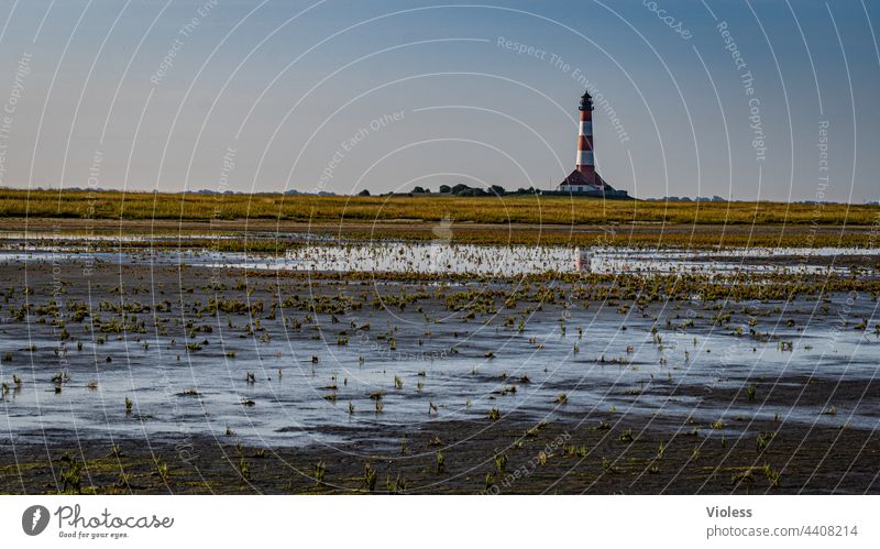 As the land, so the lighthouses Westerhever Lighthouse North Sea coast Dark Westerhever lighthouse Landscape Tourism Vacation & Travel Landmark Deserted