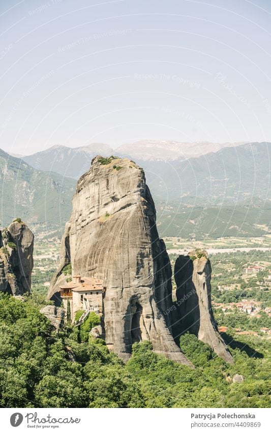 A monastery on a mountain in Meteora, Greece Landscape Monastery Summer kalambaka Mountain Cliff Rock