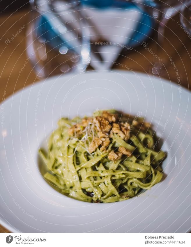 Plate of fresh homemade Italian pasta and ricotta cheese background champignon closeup cooked cooking creamy cuisine delicious dinner dish eating flour food