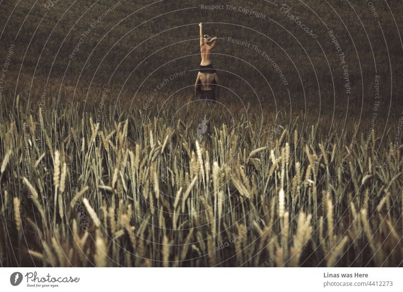 This wild and free couple is enjoying the summertime while running almost naked on majestic golden fields. Love and romance are in the air even though the summer is about to end. There are no old heads on young shoulders.