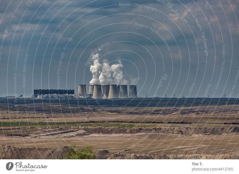 Opencast mining landscape with power station open pit mining Lausitz forest Janschwalde Lignite Industry Environment Energy industry Coal power station