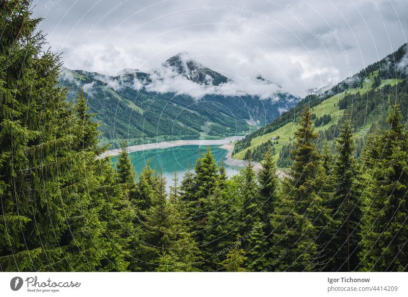 Schlegeis Stausee lake view from mountain hiking path trail. Zillertal, Austria, Europe zillertal schlegeis austria stausee beautiful tyrol trekking water