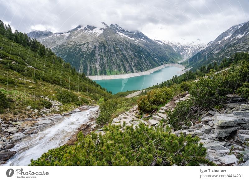 Schlegeis Stausee lake view. Zillertal, Austria, Europe zillertal schlegeis austria stausee beautiful hiking tyrol trekking travel nature mountain panorama