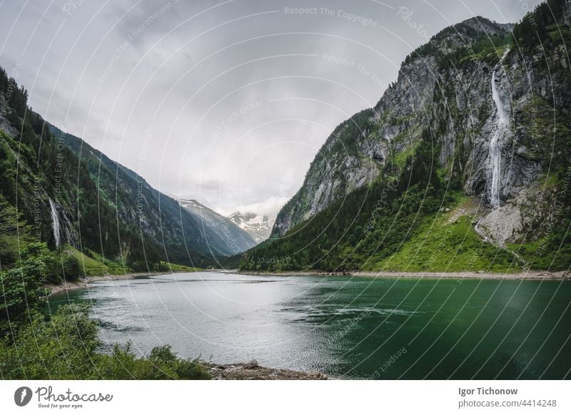 Stillup Lake and mountain alpine waterfalls Austria, Tyrol lake austria summer surface stillup landscape idyllic tirol travel tyrol scenic peak nature tourism