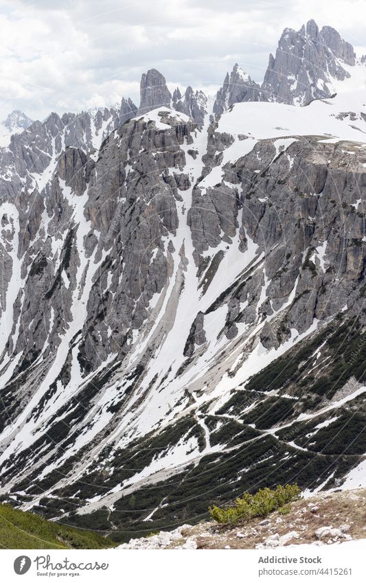 Rocky slope of snowy mountain rock highland landscape scenery ridge spectacular range dolomite alps italy rocky breathtaking environment rough picturesque