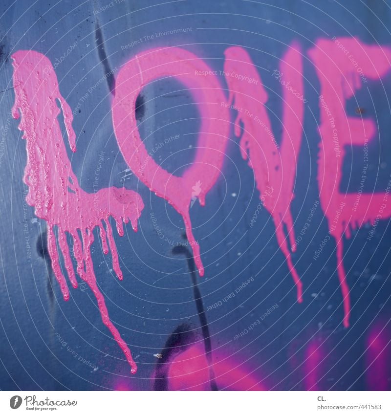 L.O.V.E. Wall (barrier) Wall (building) Hip & trendy Town Blue Pink Cool (slang) Love Authentic Life Colour Uniqueness Creativity Decline Street art Graffiti