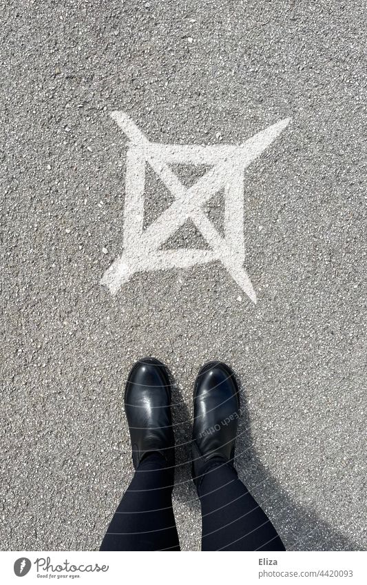 Person stands in front of a ticked box - go to vote, federal election, make a cross ticked off choice Federal elections German federal elections Crucifix Decide