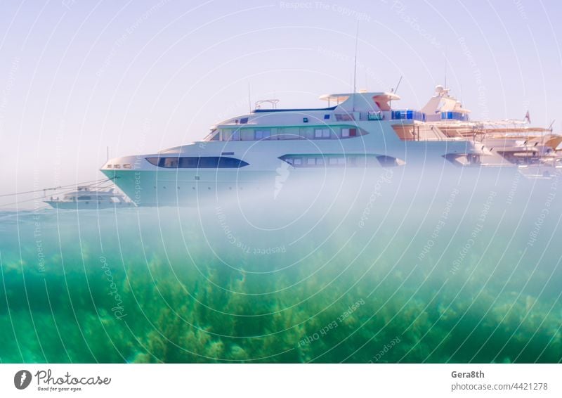 white boat without people in the Red Sea Africa Hurghada bay beach blue blue sky blue water boat trip boats boats tied coast coastline cruise egypt excursion