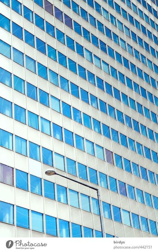 city archive Town High-rise Facade Window Esthetic Gigantic Blue Gray Survive Living or residing Office building Anonymous Street lighting Many Colour photo