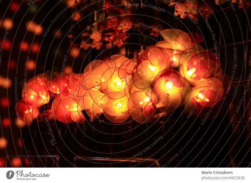 Close-up of light decorations during the Awk Phansa Day of Light Festival in Luang Prabang, Laos. Buddhism travel annual event Tourism Full  moon celebration