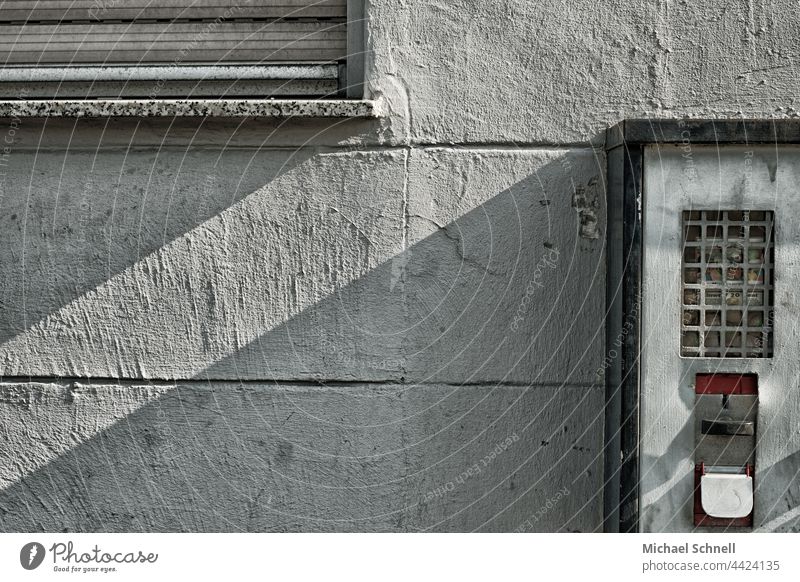 All grey and dreary: house wall with window and chewing gum box Chewing gum box Candy Gumball machine Nostalgia Old Retro Former Infancy Vending machine Memory