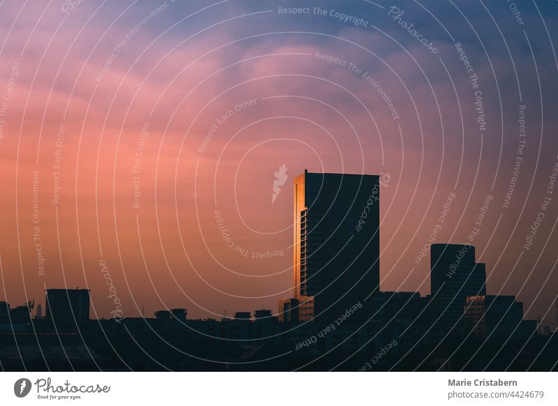 View of residential buildings in Bangkapi District of Bangkok City in Thailand during the sunset building silhouettes bangkapi bangkok city sunset sky