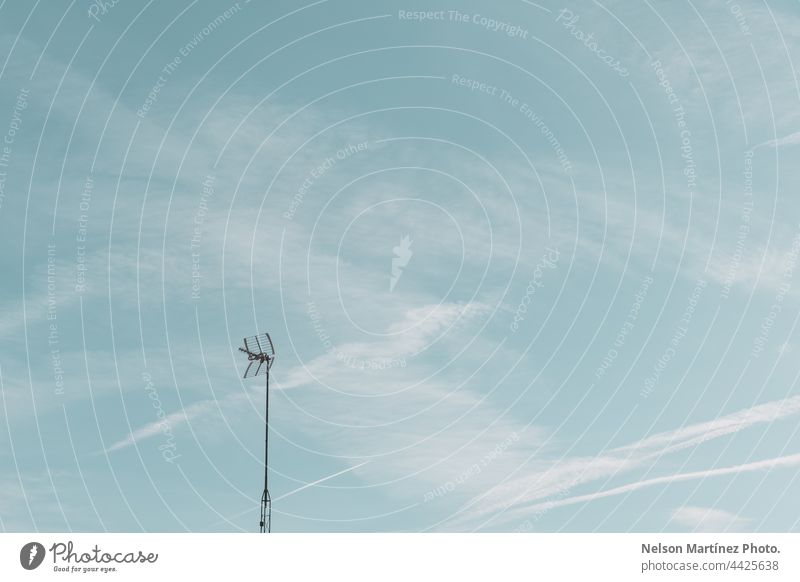 Minimal blue sky with a telegraph pole sharpened smooth blurry wispy trendy simplicity elegant motion misty minimalistic light space soft effect pastel