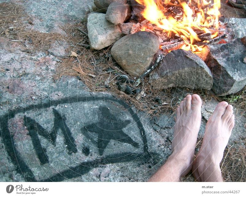 Chilling at the campfire Relaxation Camping Logo Human being Fireplace Blaze Feet Legs m.star