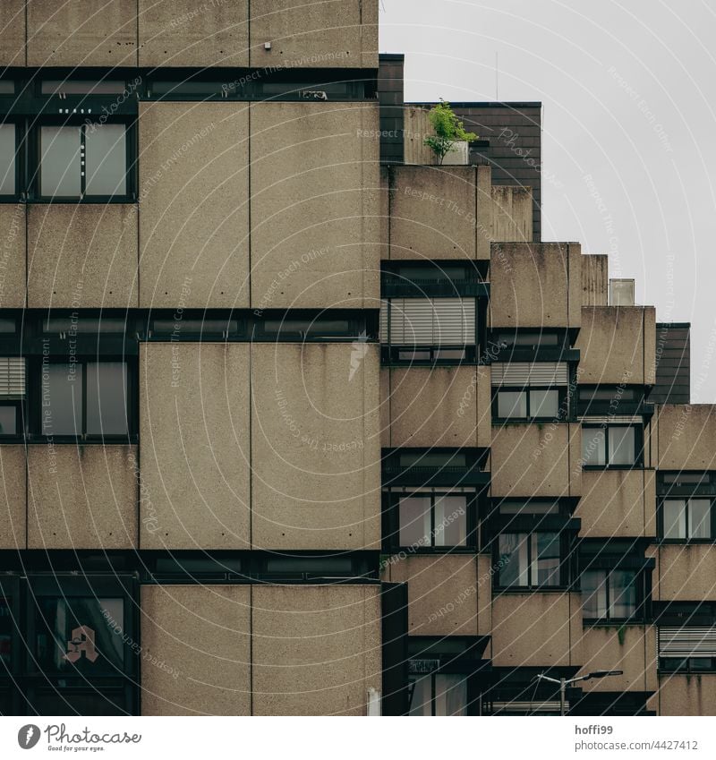 dark gloomy exterior facade of a 70s apartment building Architecture Apartment Building Balconies Dark somber Facade Balcony urban City Design Block