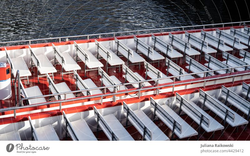 Empty boat in Hamburg Boating trip Water Watercraft Tourism Vacation & Travel Exterior shot Colour photo Deserted Navigation Day Ocean Trip Summer Freedom Waves