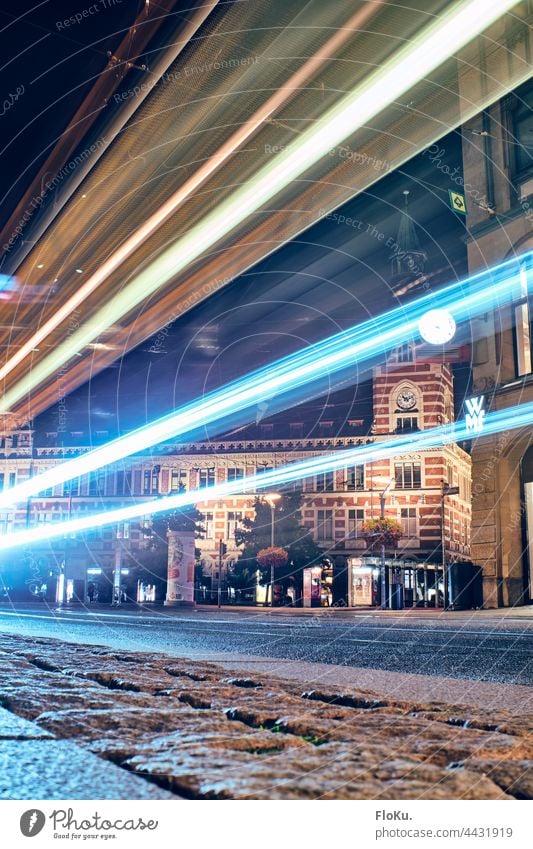 the former Erfurt main post office at the Anger by night Archtiektur Town urban Long exposure Night Light Street Downtown Transport Dark Evening Road traffic