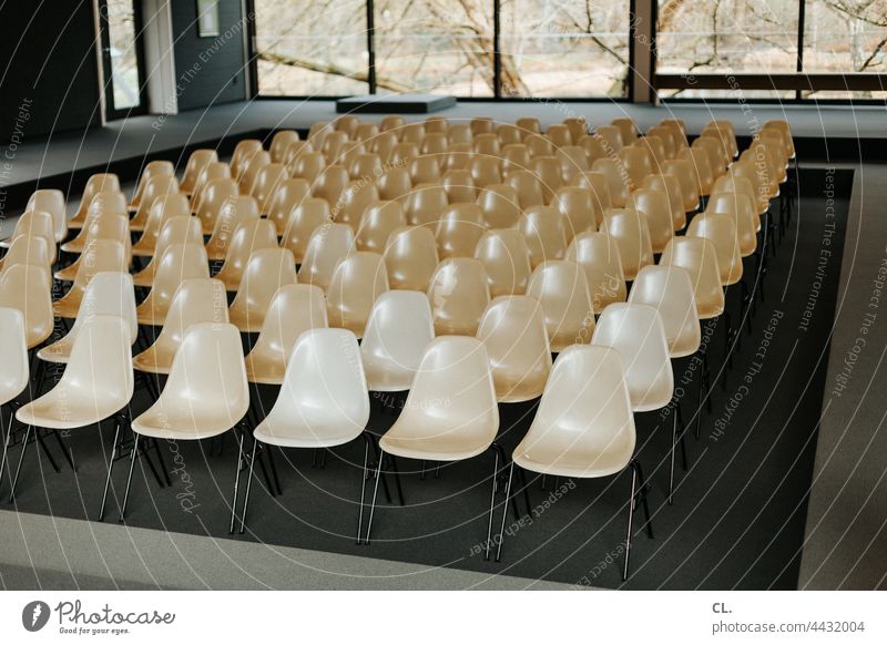 Empty Chairs chairs Event event canceled corona corona crisis pandemic Row of seats Seating capacity Places Deserted Row of chairs Free reading Concert Hall