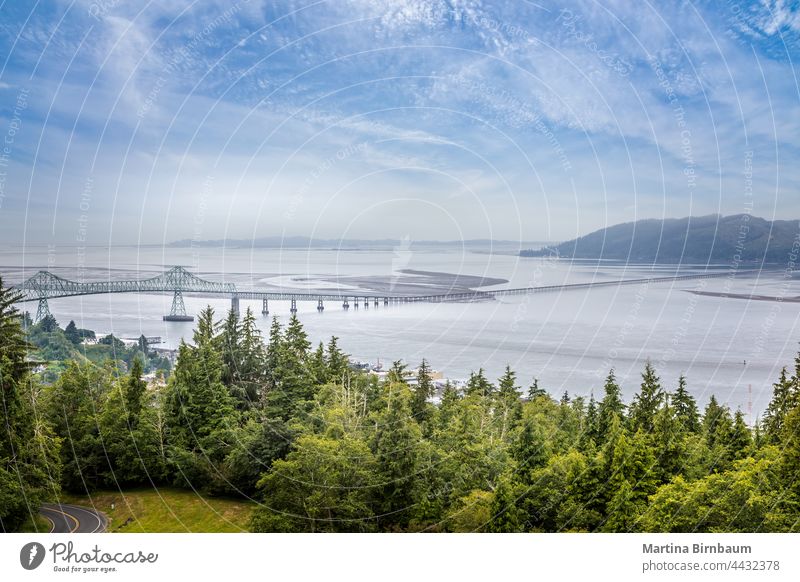 View from above on the Astoria Megler Bridge, Oregon spanning usa 4.2 mile long landmark astoria megler bridge astoria-megler bridge pacific northwest water