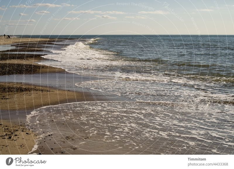 Rest and exercise on the Danish North Sea coast Ocean Water Beach Sand stones Waves White crest people Sky Horizon Beautiful weather Nature Vacation & Travel