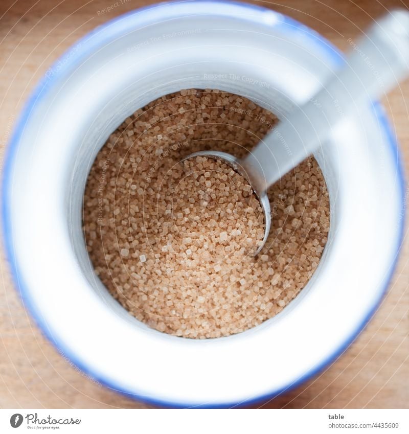 brown sugar in sugar bowl with spoon Sugar Sugar bowl Spoon spoonful cane sugar Food food industry Nutrition dietician Healthy Health hazard Sugar crystal