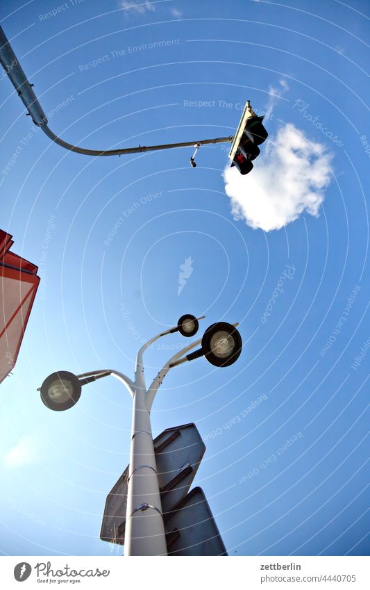 Traffic light and street lamp Architecture Alley Summer Town city centre Tourism tourism Czechia Czech Republic Transport Lantern Lighting Street lighting Sky