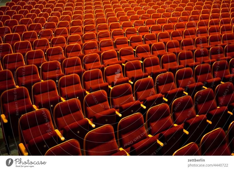 Theatre Hall theatre hall Chair Row Row of chairs Folding chair Empty Deserted Audience Closed closing time Bolster upholstered seats Seat Row of seats