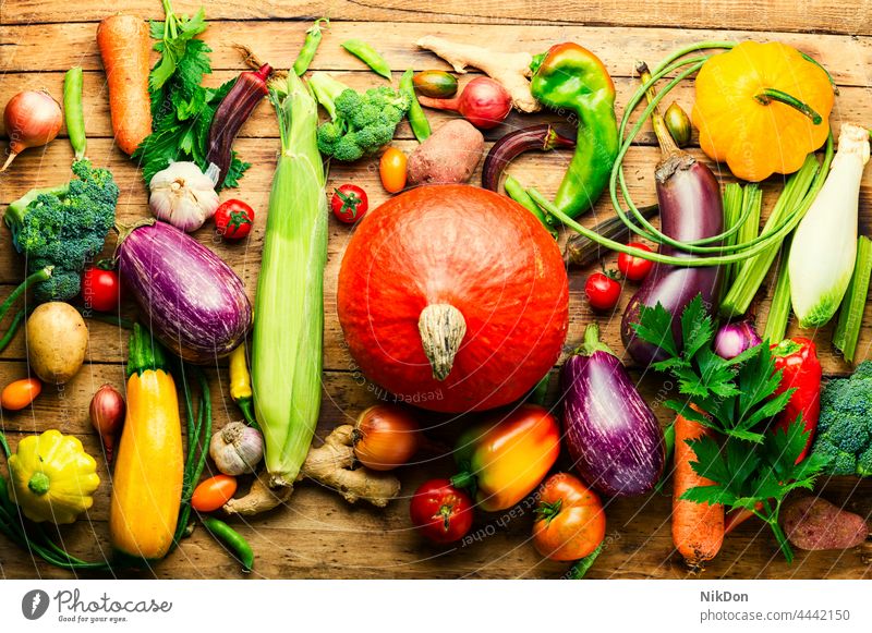 Raw vegetables on rustic wooden background set group vegan raw assortment mix vegetables set fresh variety many food green vegetarian vitamin tomato collection