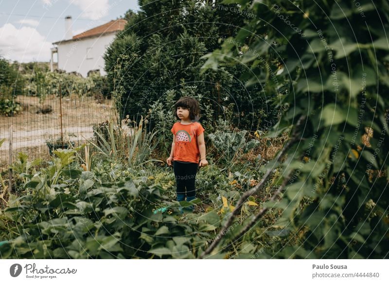 Girl standind in the garden Cute Child 1 - 3 years Caucasian Vegetable Garden Lifestyle Day Infancy Human being Nature Happiness Happy childhood Colour photo