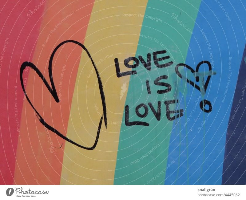 Love is love! Prismatic colors Heart Emotions Declaration of love Graffiti Romance Display of affection Wall (building) With love colored Stripe