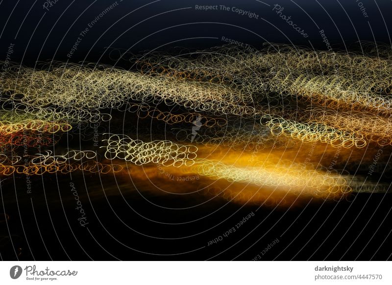 Waves and circles of light form a landscape at night Deep depth of field Artificial light Night Copy Space middle Twilight Light (Natural Phenomenon)