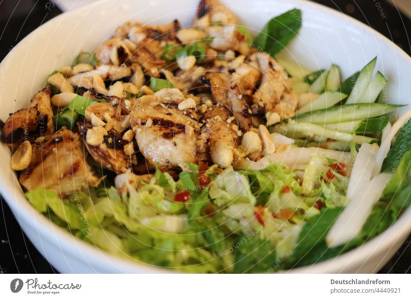 Bun Ga Nuong - Vermicelli noodles with pickled vegetables and grilled chicken fryers Cucumber salad Peanut vietnamese Asian Kitchen vermicelli Noodles