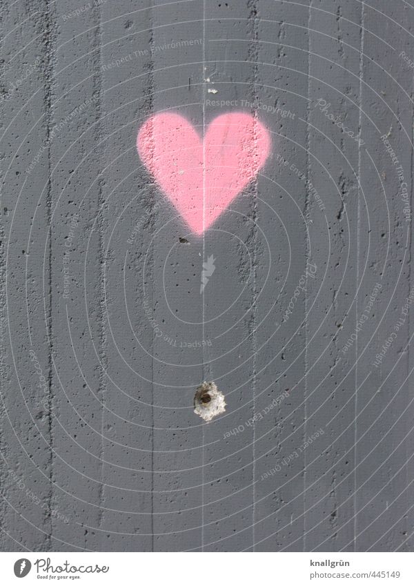 heart Wall (barrier) Wall (building) Facade Sign Graffiti Heart Broken Town Gray Pink Emotions Love Infatuation Hollow Borehole Concrete Colour photo