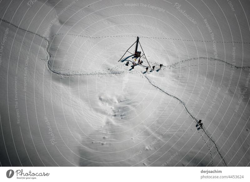 Footprints in deep snow. A group of climbers met just before the Zugspitz summit. Snow track Winter Exterior shot Cold Tracks Ice Frost Weather Contrast