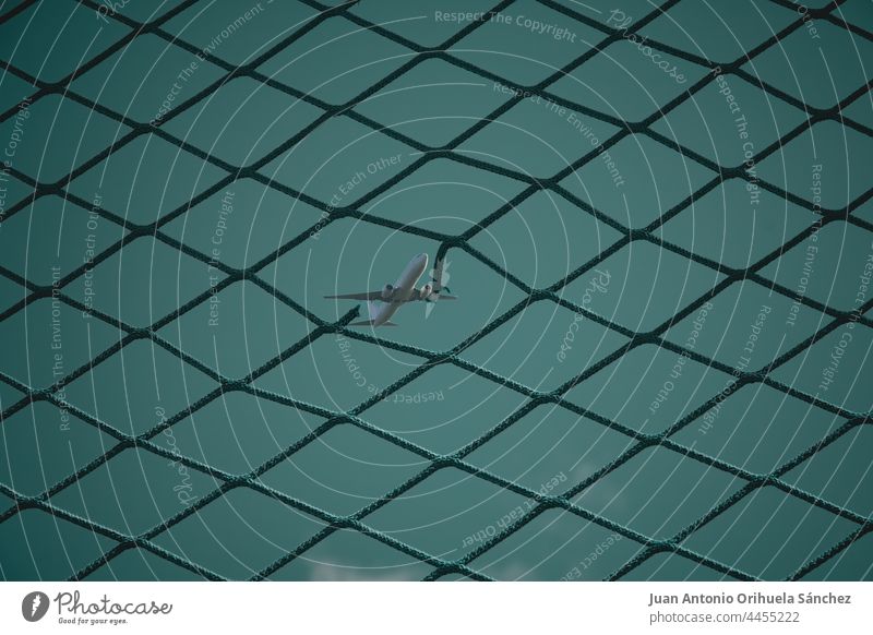 Broken net and plane broken bizarre idea concept original aviation design fly break sky composition broken net airplane flying ariplane