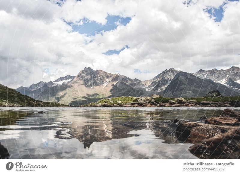 Alpine panorama and lake in Kaunertal / Austria Kaunertal Glacier Tyrol mountains Peak valleys Lake rock Rock Landscape Nature Sky Clouds Sun sunshine travel