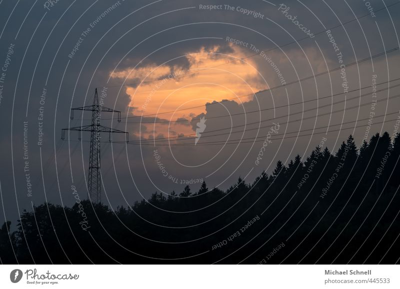 energies Energy industry "Electricity Electricity pylon Sky Clouds Sunlight Respect Environment Colour photo Exterior shot Evening