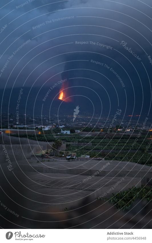 Volcanic eruption in La Palma Canary Islands 2021 volcano lava nature dangerous explosion fire smoke magma crater molten environment earth flame erupting