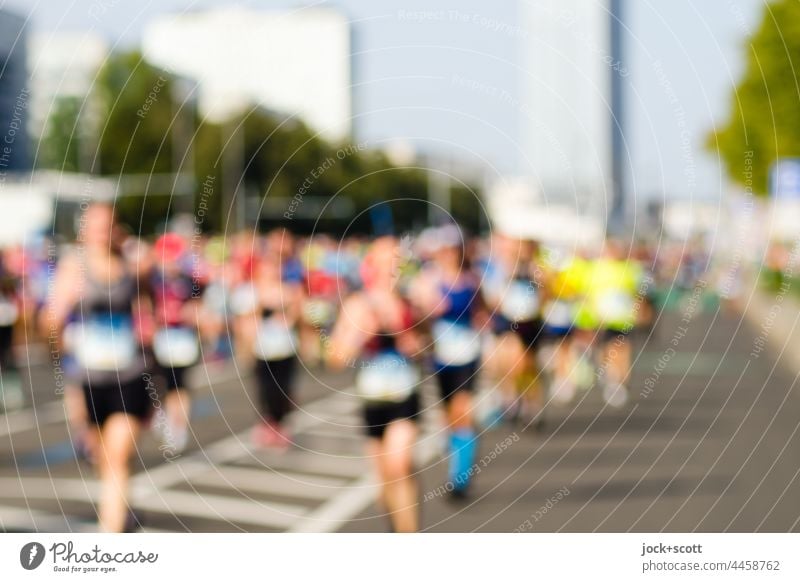 Berlin Marathon, on the course of the Karl-Marx-Allee Downtown Berlin defocused Group Jogging Walking Sports Fun run Event Street Endurance blurriness Main run