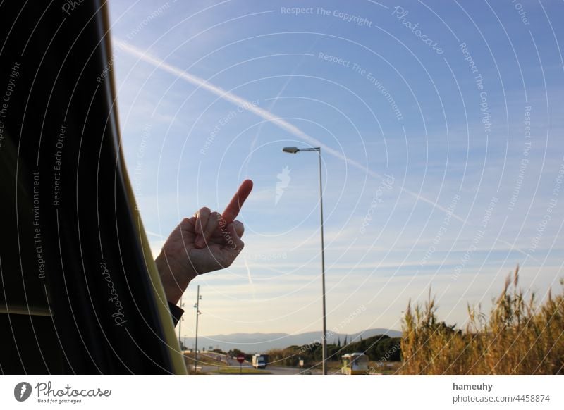 middle finger to a cross in the sky skyblue hand human hand Middle finger Hand Human being Man Skin Gesture Indicate gesture Communicate Sign language Arm