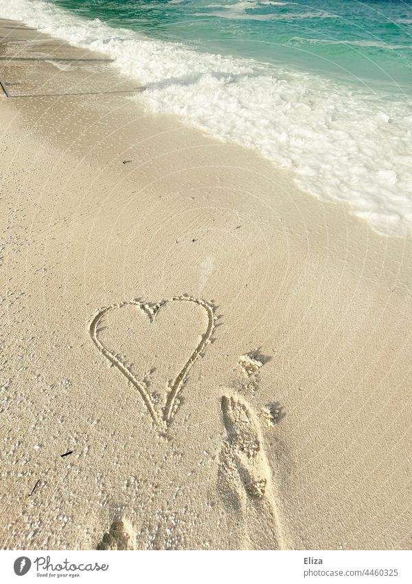 A heart painted in the sand on the beach Heart Beach vacation Ocean Sand Love Relaxation honeymoon Honeymoon coast Water Vacation & Travel